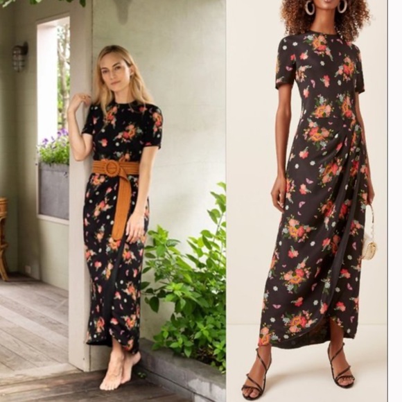Rebecca De Ravenel Dresses & Skirts - New Rebecca de Ravenel wrap-effect floral print silk column maxi dress